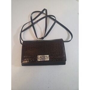 Brighton Crossbody Wallet Bag Pebbled Leather‎ Faux Alligator Black Brown Purse